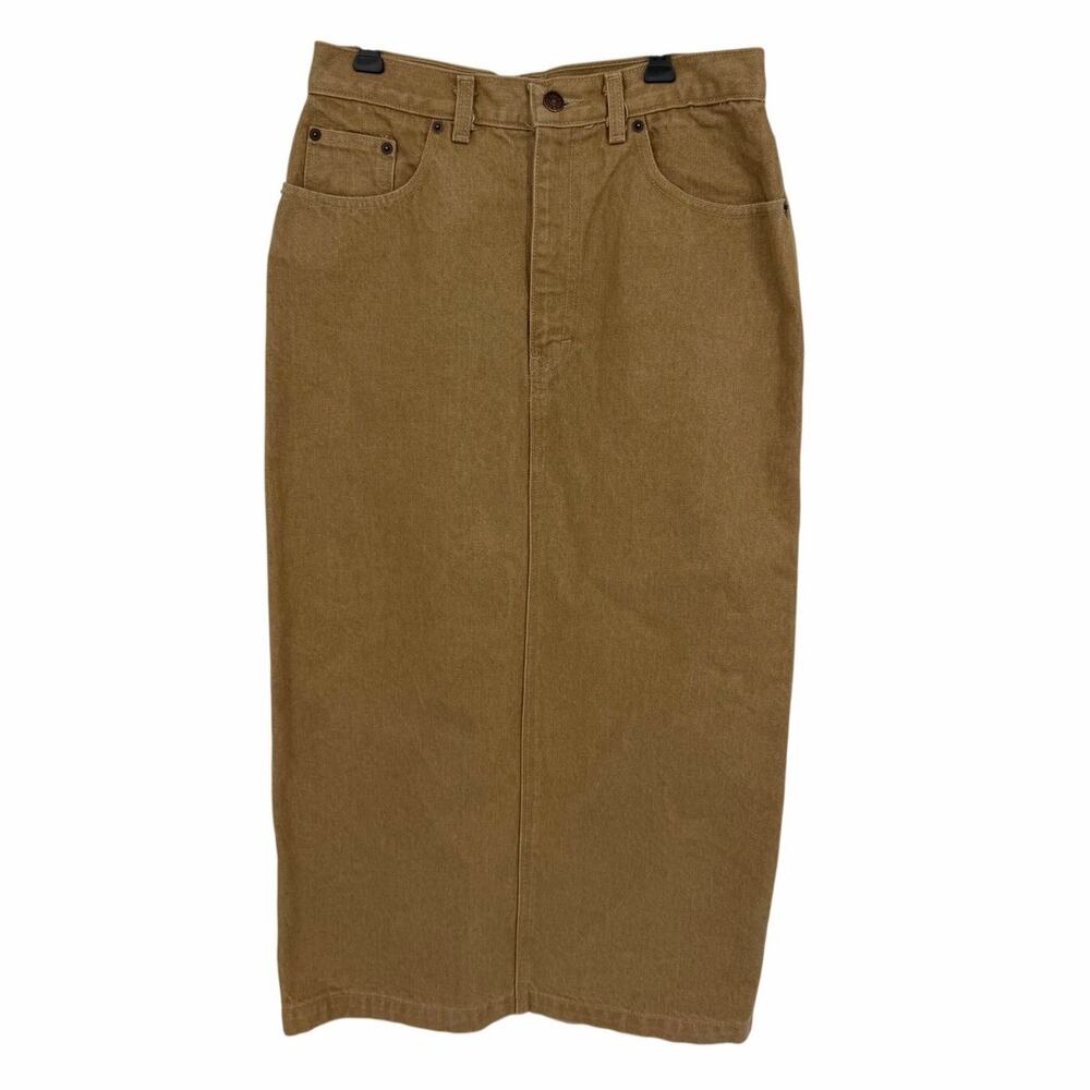VTG 90s Minimalist Calvin Klein Tan Denim Midi Skirt 10 High Waist Pencil USA